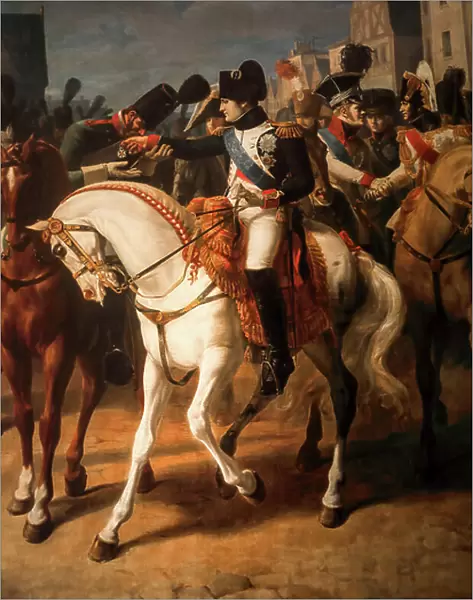 Napoleon gives the cross of the legion of honor to a russian soldier in Tilsitt 1808 (oil on canvas)