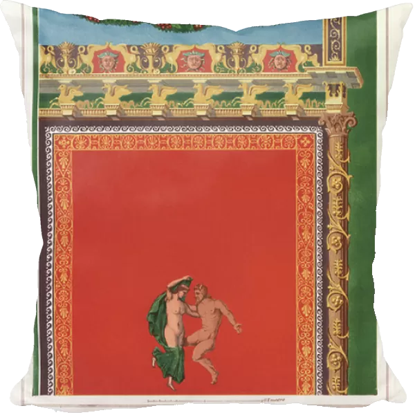 Mural from the House of the Toilet of Hermaphrodite (Casa della Toelletta dell'Ermafrodito) found in 1836, with a faun and bacchante dancing in mid air