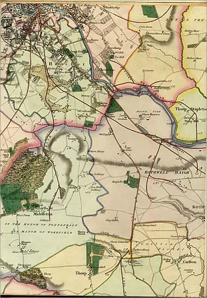 C4, south Leeds, Hunslet, Thorp, Middleton, Rothwell Haigh & Carlton, 1849 (hand coloured engraving)