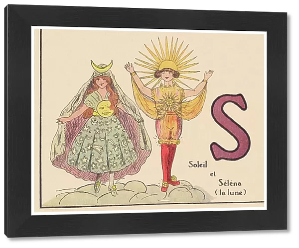 S for Sun and Selena (the moon), around 1920 (print)