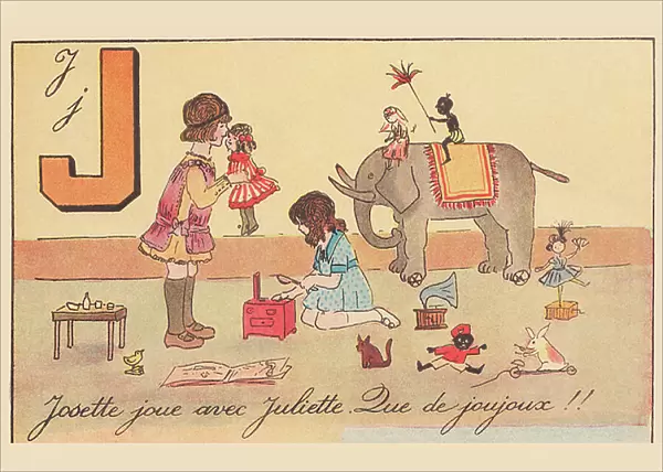 Josette is playing with Juliette. What a lot of toys!, around 1920 (print)