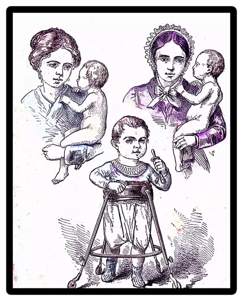 First steps of the child (J. Rengade's normal life & health) - Strength development. Drawing A. Demarle 1881