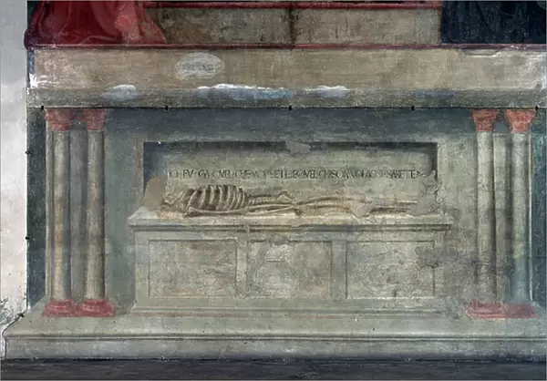 Detail of a Skeleton, base of The Trinity, Basilica Santa Maria Novella, 1425 (fresco)
