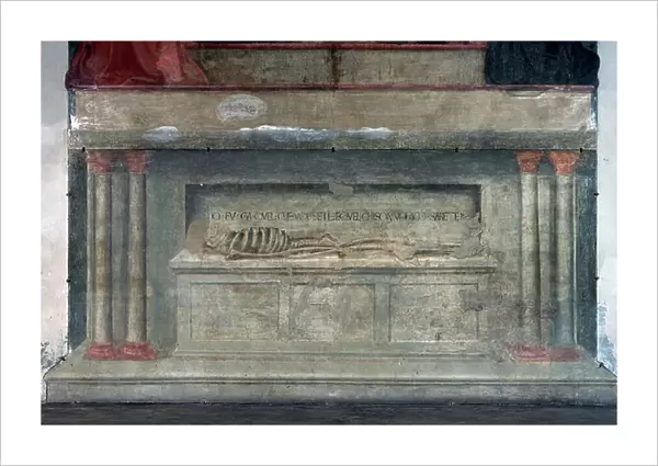 Detail of a Skeleton, base of The Trinity, Basilica Santa Maria Novella, 1425 (fresco)