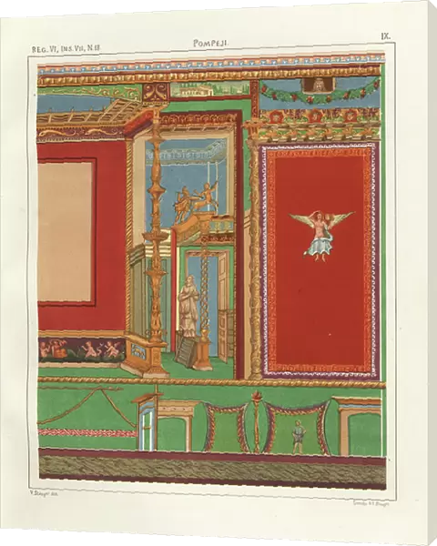 Wall painting from a room in the Domus M. Asellini or House of Adonis or House of Venus and Adonis or Casa di Ione or Casa con Xystus, Reg. VI.7.18. Drawn and chromolithographed by Victor Steeger from Emile Presuhn (1844-1878)