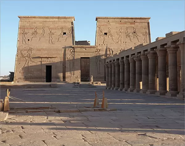 Main facade of the Temple and colonnade on the right, Philae