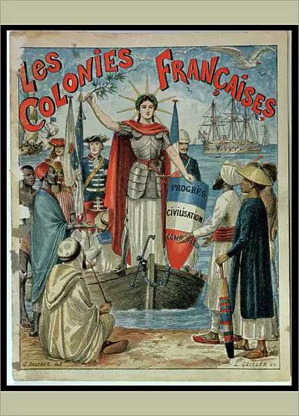 French Colonies, cover of an exercise book illustrated by G. Dascher, 1900 (colour litho)