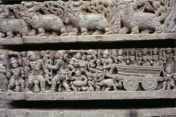 Sita's marriage procession in a chariot, Prasanna Chennakeshava Temple, 1260 (granite carving)