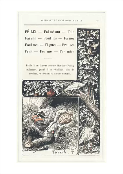 Felix, Lay, Hay, Pheasant, Leaves, Faner, Weasels, Figs, Strawberries, Fruit, Farm, Farmer, page 19 - Alphabet by Mademoiselle Lili, by L. Froelich and by a father (Hetzel himself). Bibliotheque & Magasin d'Education et de Recreation J