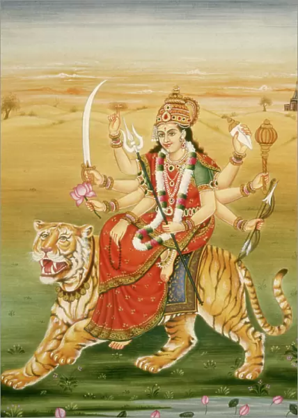 Goddess Durga Miniature Painting on Paper
