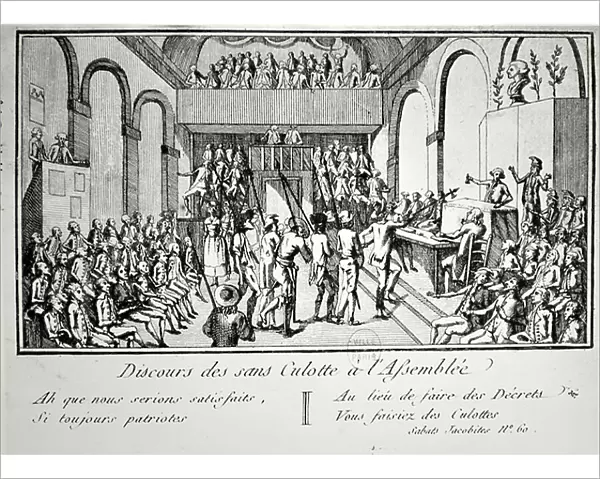 French Revolution 1789: Speech in national Assembly by the sans-culotte Bernard (engraving)