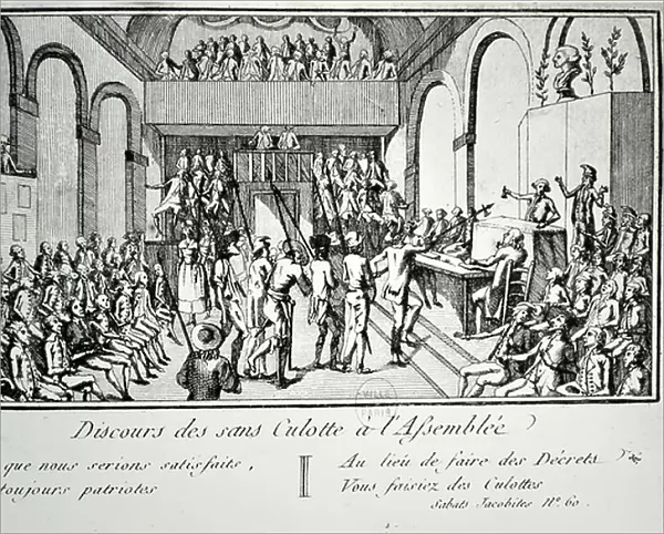 French Revolution 1789: Speech in national Assembly by the sans-culotte Bernard (engraving)