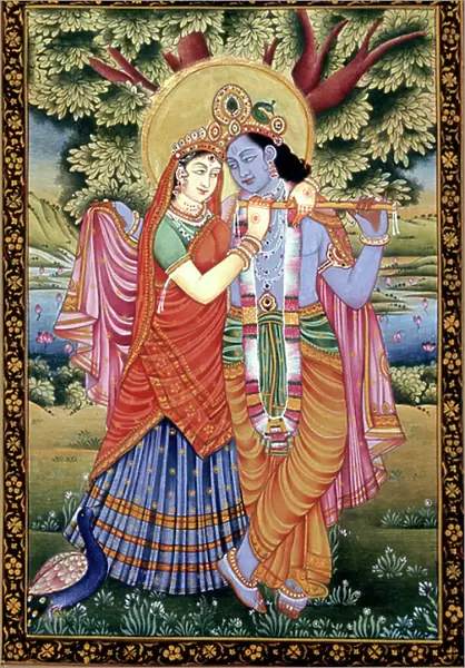 Radha and Krishna Love Scene Miniature Painting on Paper