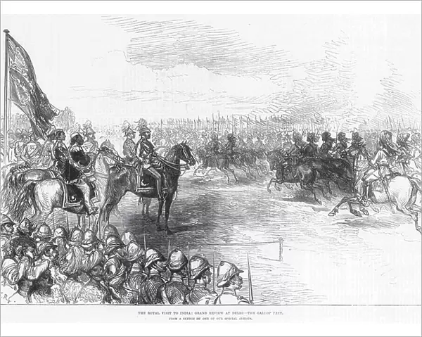 The Royal Visit to India: Grand Review at Delhi, the Gallop Past, 1911 (litho)