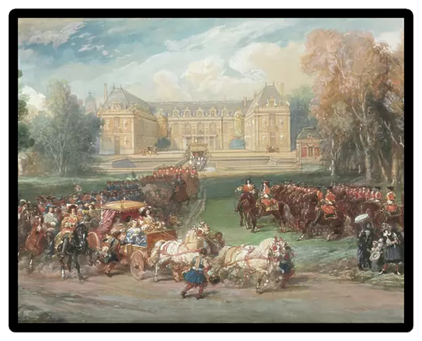 Louis XIV Driving his Coach in the Park of Versailles, 1870 (w / c and gouache with graphite underdrawing)