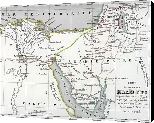 Map showing the route of the Israelites from Egypt to the passage of the Jordan ers 1451 BC (Exodus) (Map showing the exodus route from Egypt to Canaan land) Engraving from Houze 1851 Universal Atlas' Private collection