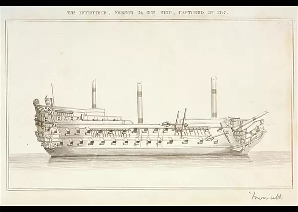 The Invincible, French 74 Gun ship, captured in 1747, 1747 (engraving)