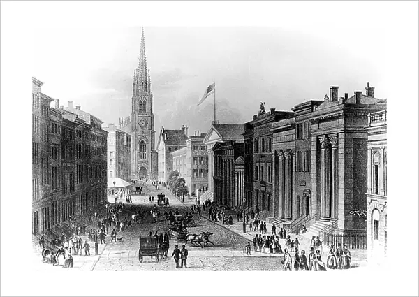 View of Wall Street in New York c. 1850, engraving
