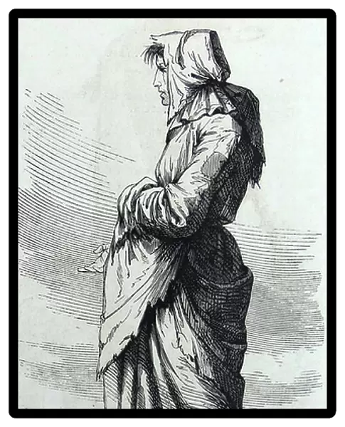 Illustration depicting a female beggar