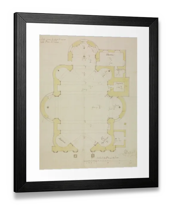 Framed Print : 17th Century Italian Church Plan Print