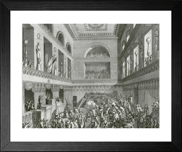 Framed Print : French Revolution Print: Engraving of National Convention Scene Framed Print : French Revolution Print: Engraving of National Convention Scene
