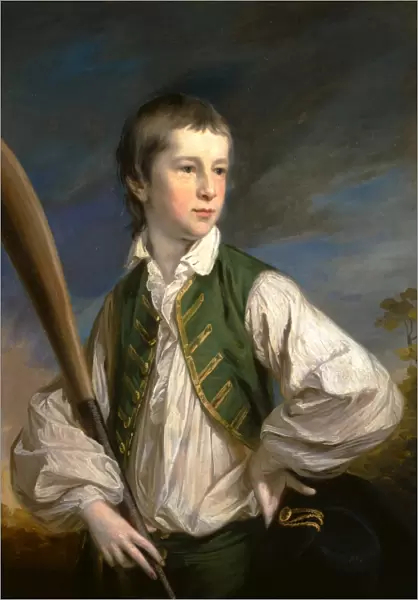 Charles Collyer as a Boy, with a Cricket Bat Signed and dated, lower left: [monogram]FCotes
