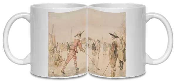 A Winter Scene with Two Gentlemen Playing Colf