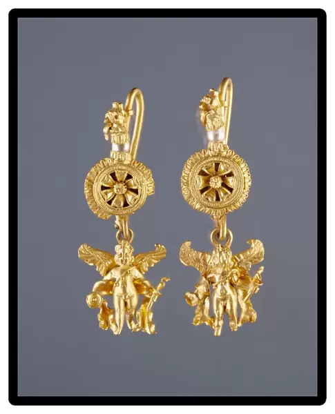 Disk Pendant Earrings with a Figure of Eros