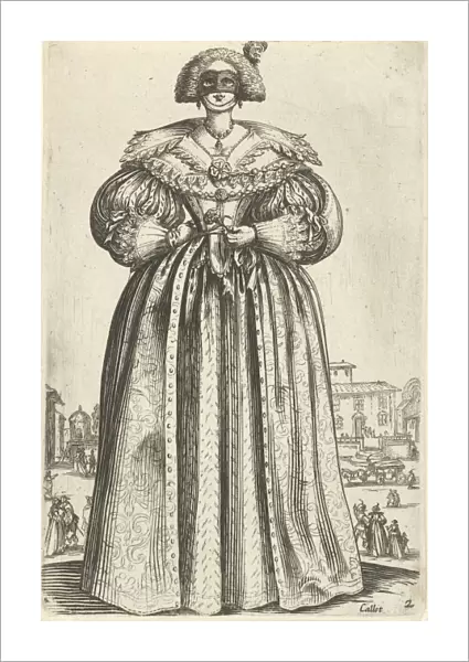 Lady with mask and flower, seen from the front, Anonymous, 1630 - 1690