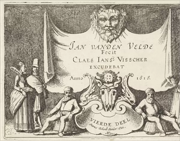 Figures in a cloth with a head of a satyr, Jan van de Velde (II), 1616