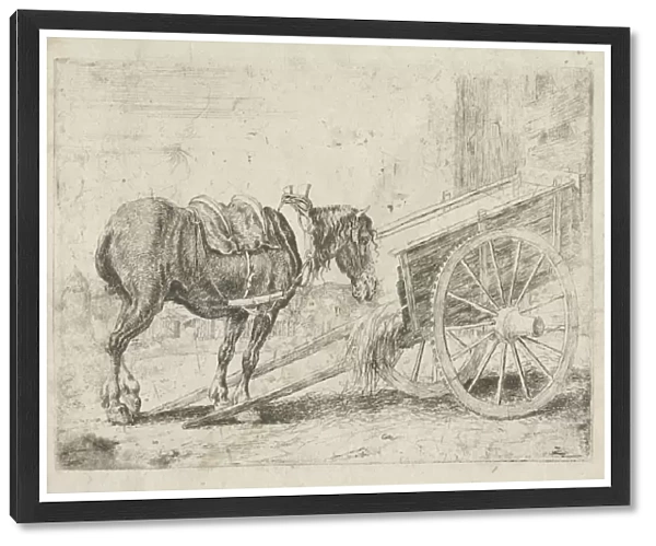 Horse with a cart, Jan van den Hecke I 1656, print maker: Jan van den Hecke I, 1656