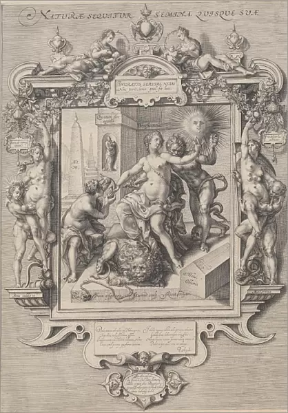 Allegory of human nature, print maker: Jan Saenredam, Cornelis Ketel, Petrus Hogerbeets