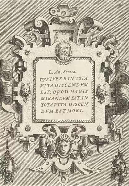 Cartouche with a quote from Seneca, Frans Huys, Hans Vredeman de Vries, Gerard de Jode
