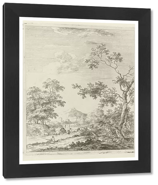 Landscape with fisherman, print maker: Johannes Janson, 1761 - 1784