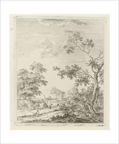 Landscape with fisherman, print maker: Johannes Janson, 1761 - 1784