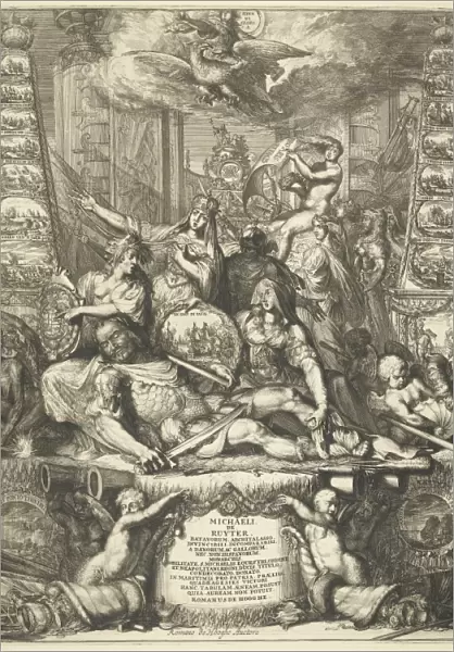 Allegory on the death of Michiel de Ruyter, 1676, Romeyn de Hooghe, 1676-1677