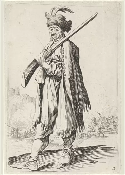 Man with gun and feathered hat, Gillis van Scheyndel (I), Clement de Jonghe, 1649 - 1653