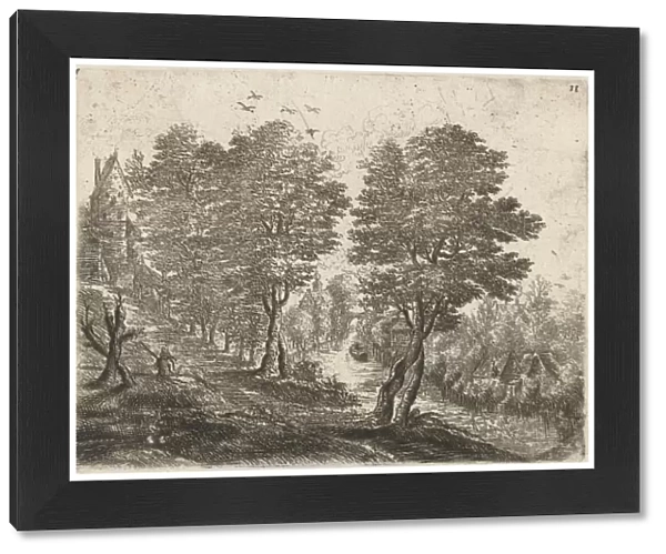 Landscape with sedentary farmer, print maker: Philips Augustijn Immenraet, Lucas van Uden