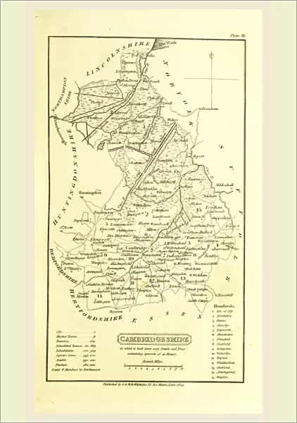 Cambridgeshire map, A Topographical Dictionary of the United Kingdom, UK, 19th century
