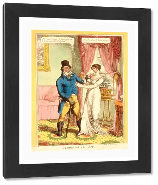 Lodgings to let, C. W. London, 1814, a fashionably dressed man standing in a well-furnished