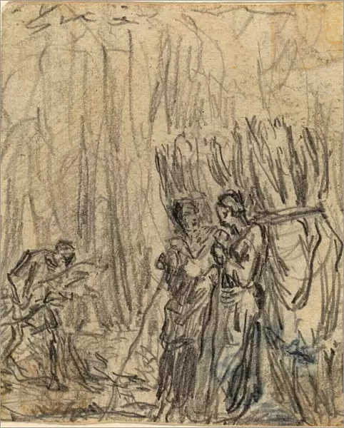 Tha odore Rousseau (French, 1812 - 1867), Gleaners, graphite on wove paper