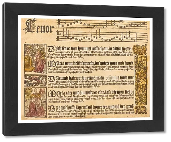 German 15th Century, Song to the Virgin, c. 1500, woodcut, hand-colored in rose and ochre