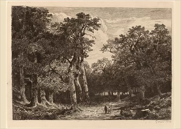 Alexandre Calame, Couple in a Clearing, Swiss, 1810 - 1864, 1838, etching on chine colla