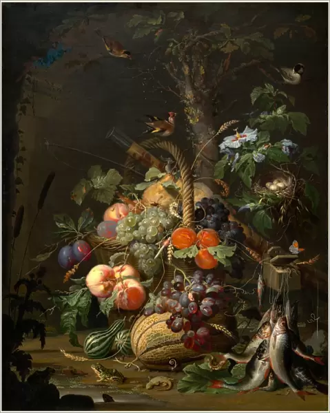 Abraham Mignon, German (1640-1679), Still Life with Fruit, Fish, and a Nest, c. 1675