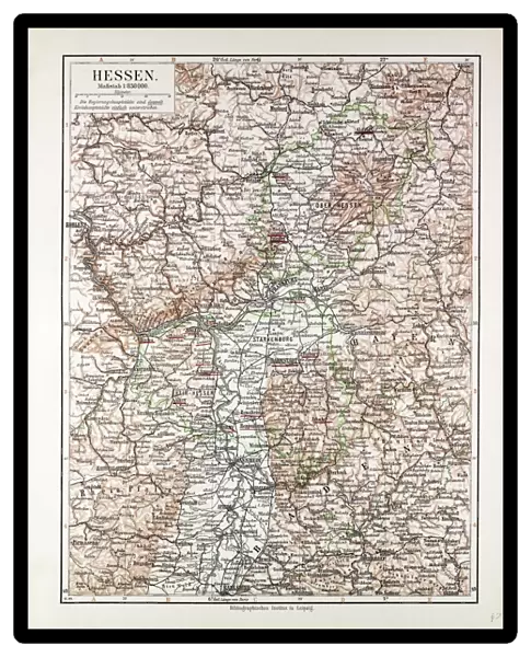 Map of Hessen, Germany, 1899