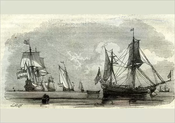ocean, ships, uk, 17th century, vintage, old print, 19th century, victorian, retro