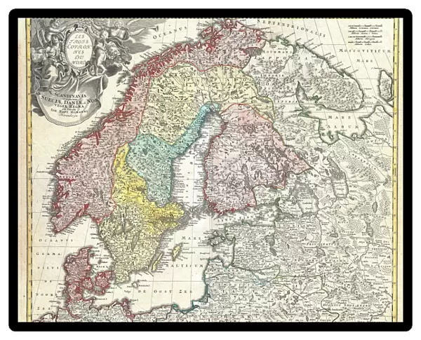 1730, Homann Map of Scandinavia, Norway, Sweden, Denmark, Finland and the Baltics