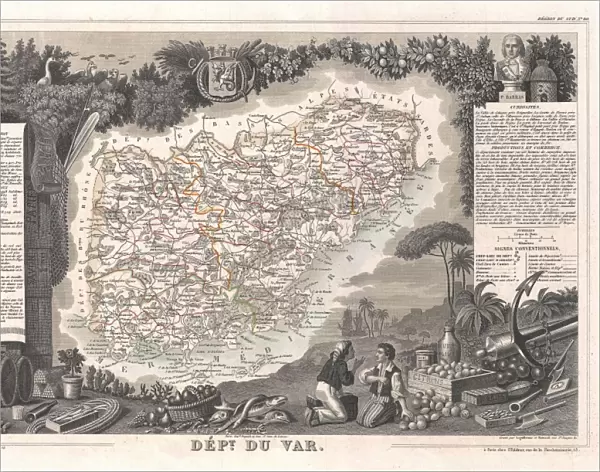 1852, Levasseur Map of the Department Du Var, France, French Riviera, Cote d Azur