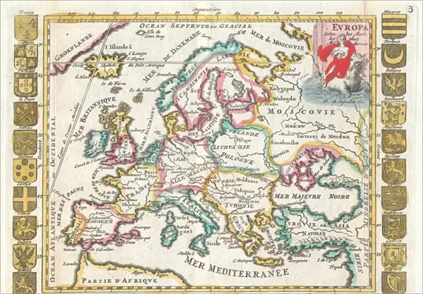1706, De La Feuille Map of Europe, topography, cartography, geography, land, illustration