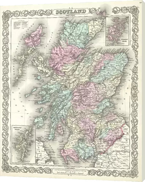 1855, Colton Map of Scotland, topography, cartography, geography, land, illustration